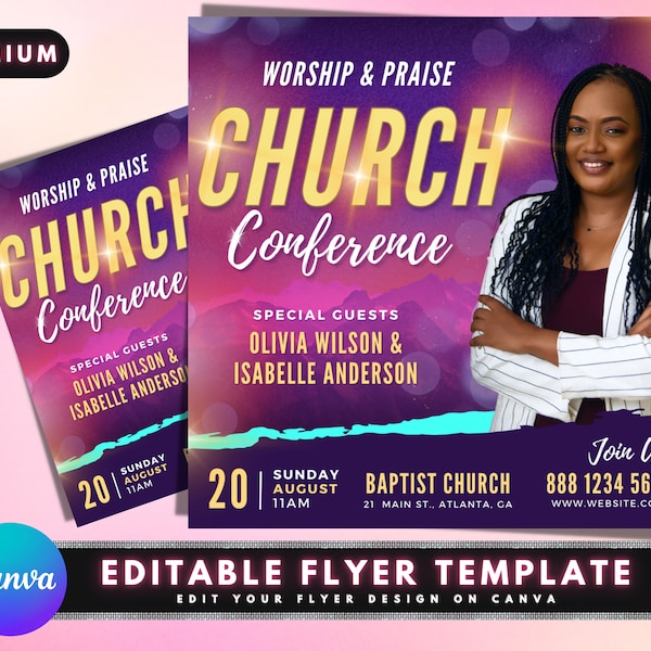 Church Flyer, DIY Flyer Template Design, Church Conference Flyer, Church Service Flyer, Prayer Flyer, Worship Flyer, Premade Editable Flyer