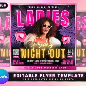 Ladies Night Flyer, DIY Flyer Template Design, Girls Night Out Invite Flyer, Happy Hour Night Club Event Flyer, Premade Instagram Post