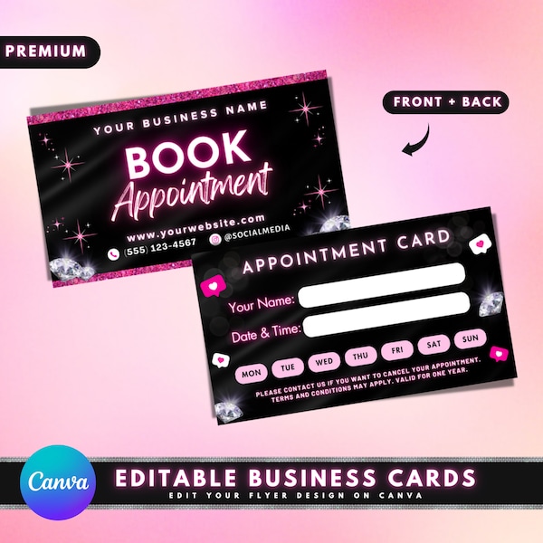 Appointment Reminder Card, DIY Canva Business Card Template Design, Appointment Cards, Next Visit Booking Card, Premade Beauty Session Cards