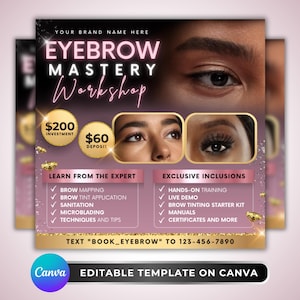 Eyebrow Masterclass Flyer, DIY Flyer Template Design, Eye Brow Tint Course Flyer, Brow Tinting Class Flyer, Premade Eyebrow Training Flyer