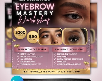 Eyebrow Masterclass Flyer, DIY Flyer Template Design, Eye Brow Tint Course Flyer, Brow Tinting Class Flyer, Premade Eyebrow Training Flyer
