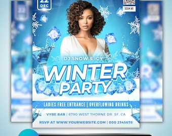Winter Party Flyer: Ice Themed Party, DJ Hosted Event, Holiday Celebration, Nightclub Style Promotion, Christmas Themed Canva Template