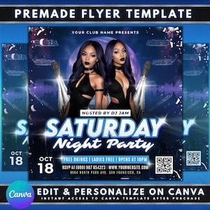 Saturday Night Party Flyer, DIY Flyer Template Design, Ladies Night Event Flyer, DJ Party Flyer, Premade Celebration Club Party Invite Flyer