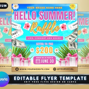 Sommer Raffle Flyer, DIY Flyer Template Design, Sommer Saison Werbegeschenk Flyer, Haar Raffle Ticket Flyer, vorgefertigte Social Media Raffle Flyer
