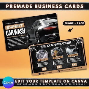 Wizytówka dla firmy Car Detailing, Projekt szablonu Canva DIY, Wizytówki dla firmy Auto Detailing, Gotowe karty serwisowe dla firmy Automotive Detailer Auto Care