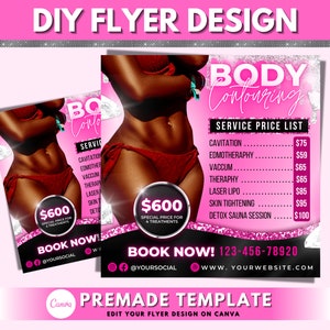 Body Contour Flyer, DIY Flyer Template Design, Body Sculpting Flyer, Pricelist Flyer, Body Contouring Services Flyer, Premade Flyer