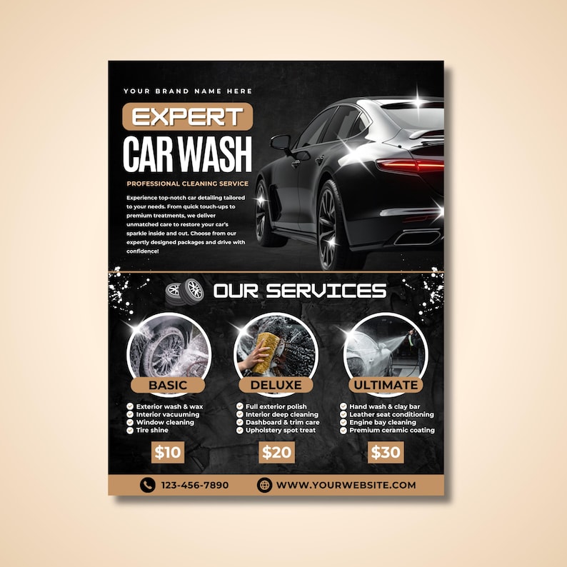 Printable Car Wash Flyer for Auto Care and Cleaning Promotion