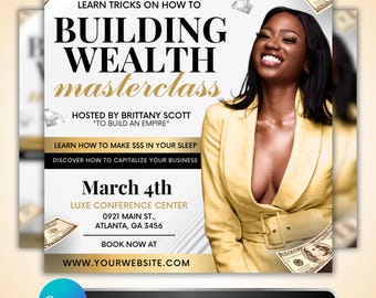 Wealth Masterclass Flyer, DIY Flyer Template Design, Wealth Building Flyer, Hair Lash Beauty Class Flyer, Premade Business Flyer