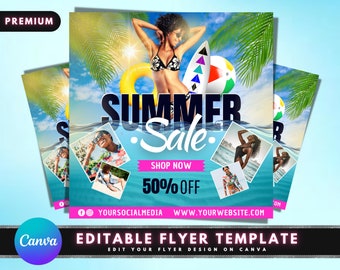 Summer Sale Flyer: Hair and Boutique Deals, Flash Sale Promo, Editable Canva Template