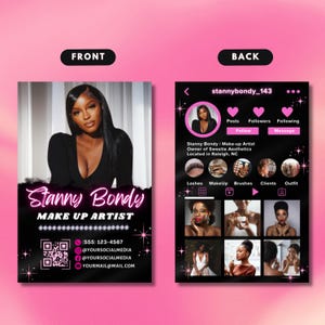 Instagram Business Cards, DIY Canva Template Design, Black And Pink Lash Card, Make Up Artist Salon Cards, Premade Lash Beauty Business Card image 3