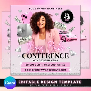 Boss Babe Conference Flyer, DIY Flyer Template Design, Women Empowerment Flyer, Women's Brunch Event, Premade Leadership Networking Flyer