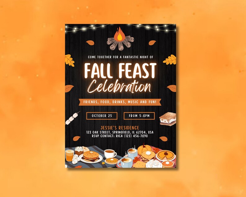 Fall Rally Invite Fall Feast Celebration Flyer, DIY Flyer Template Design, Harvest ...