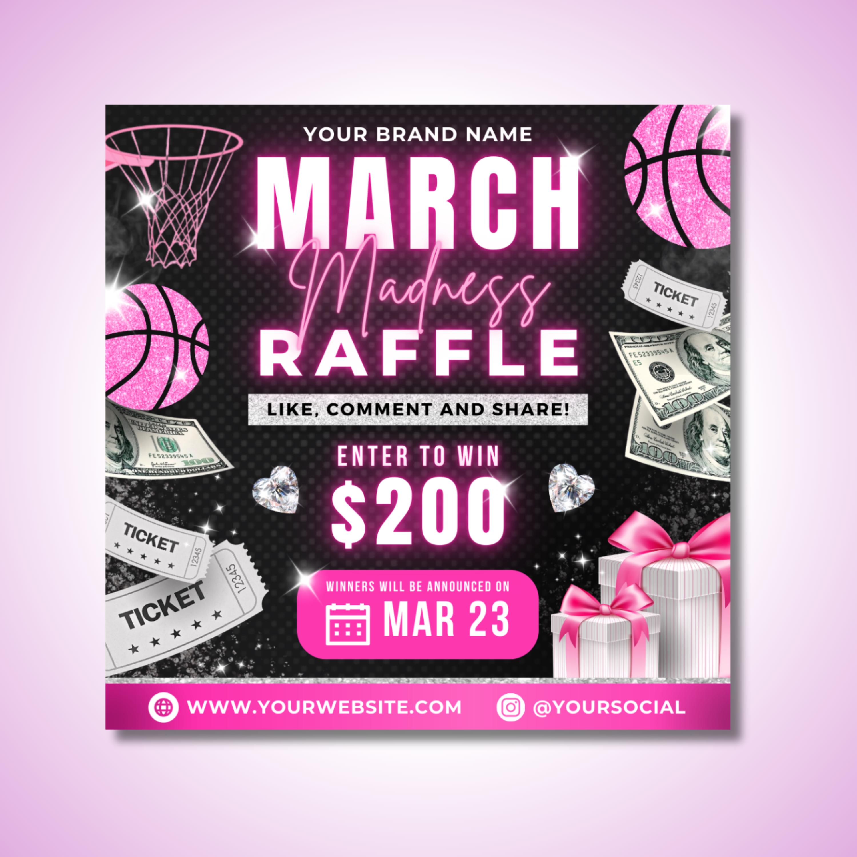 Raffle March March Madness Raffle Flyer: Basketball Giveaway Contest Promo for ...