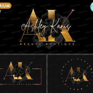Beauty Logo, DIY Logo Design Template, Boutique Logo, Salon Business Logo, Nails Lashes Shop Logo, Gold Black Logo, Premade Signature Logo