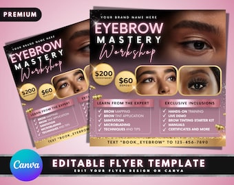 Eyebrow Masterclass Flyer, DIY Flyer Template Design, Eye Brow Tint Course Flyer, Brow Tinting Class Flyer, Premade Eyebrow Training Flyer