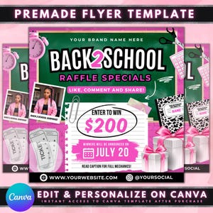 Back To School Raffle Flyer, DIY Flyer Vorlagendesign, Giveaway Flyer, Win Preise Flyer, Vorgefertigte Raffle Specials Ticket Salon Promo Flyer
