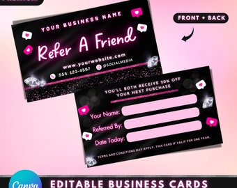 Refer A Friend Business Card, DIY Canva Business Card Template Design, Client Referral Cards, Customer Rewards Card, Premade Loyalty Card