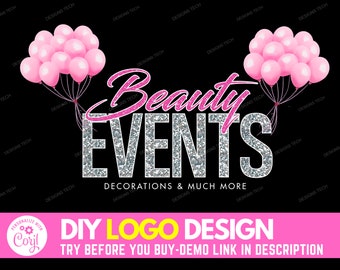 event planner business cards DIY Event Planner Logo, Edit Yourself Balloons Logo, Pink Balloon Logo, Wedding Logo, Party Decoration Planner Logo, Decorator Logo