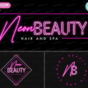 Neon Pink Logo, DIY Logo Design Template, Hair Spa Salon Logo, Boutique Logo, Diamond Logo, Fashion Logo, Beauty Logo, Premade Business Logo