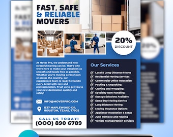Moving Company Flyer: Professional Relocation Service Business Promotion Marketing Editable Canva Template Design Download