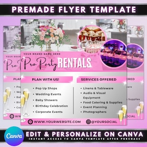 Party Rentals Flyer, DIY Flyer Template Design, Event Supplies Flyer, Event Equipment Rental Flyer, Premade Party Planning Decoration Flyer
