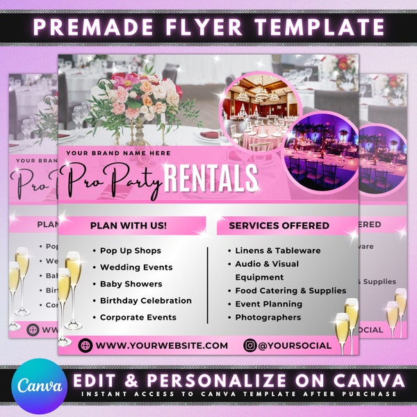 Party Rentals Flyer, DIY Flyer Template Design, Event Supplies Flyer, Event Equipment Rental Flyer, Premade Party Planning Decoration Flyer