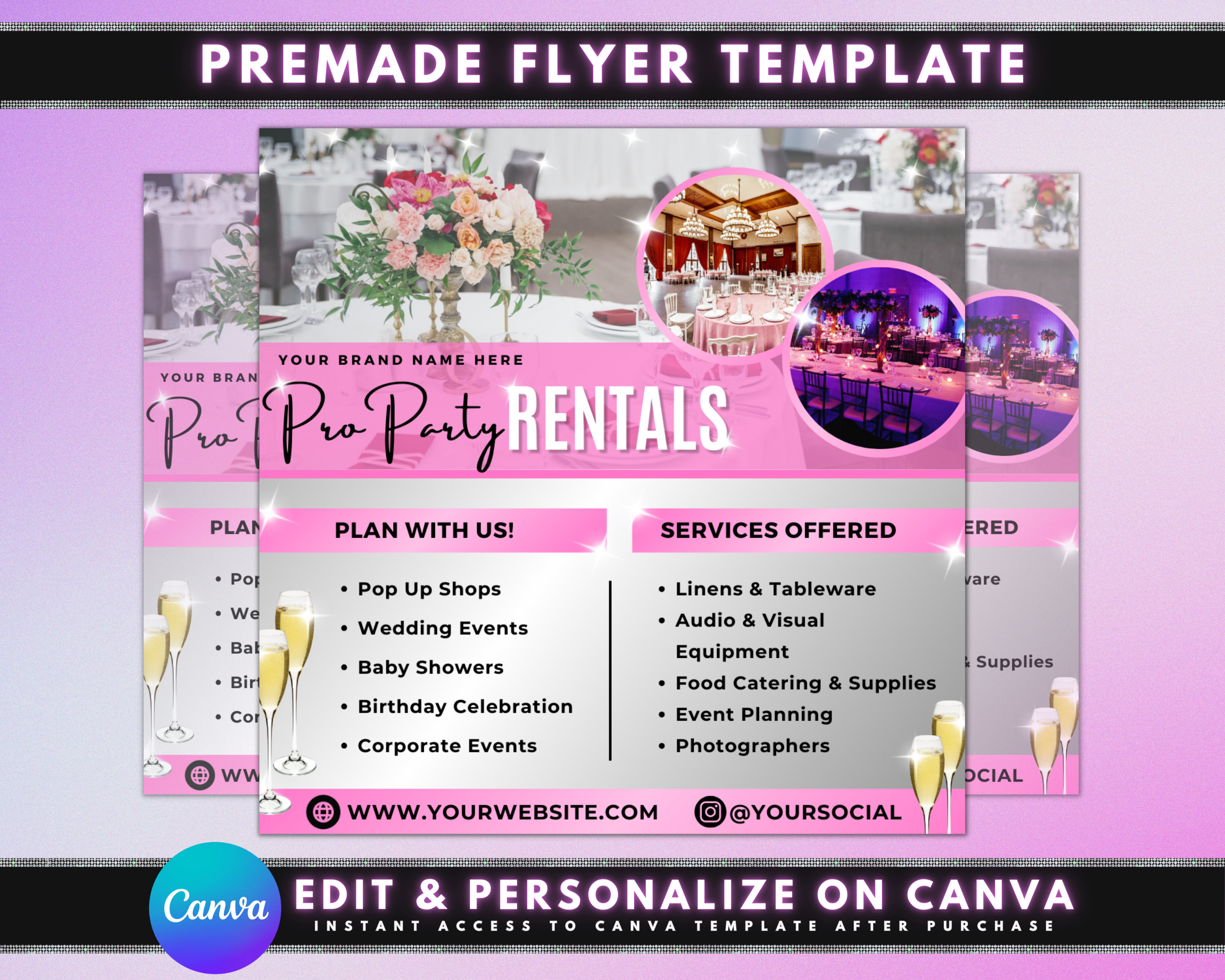 Party Rentals Flyer, DIY Flyer Template Design, Event Supplies Flyer, Event Equipment Rental Flyer, Premade Party Planning Decoration Flyer