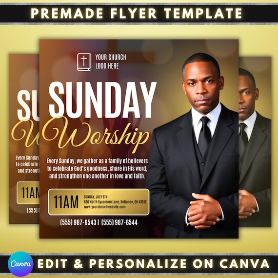 Sunday Worship Flyer, DIY Flyer Template Design, Church Flyer, Prayer Conference Flyer, Sunday Service Flyer, Premade Church Ministry Flyer