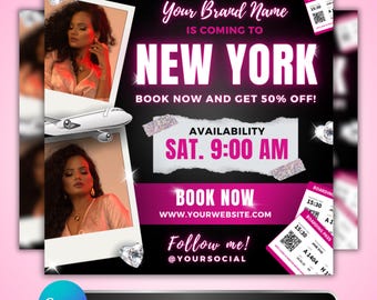 Travel Booking Flyer: Lash, Hair, Nail Tech & MUA Traveling Stylist Promo, Canva Template