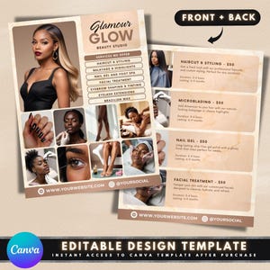 Folheto de estúdio de beleza, design de modelo de folheto faça você mesmo, folheto de esteticista, folheto de cosméticos, folheto de especialista em beleza, folheto de serviços de salão de depilação pré-fabricados