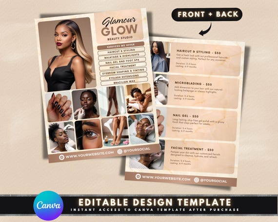 Beauty Studio Flyer, DIY Flyer Template Design, Beautician Flyer, Cosmetics Flyer, Beauty Specialist Flyer, Premade Wax Salon Services Flyer