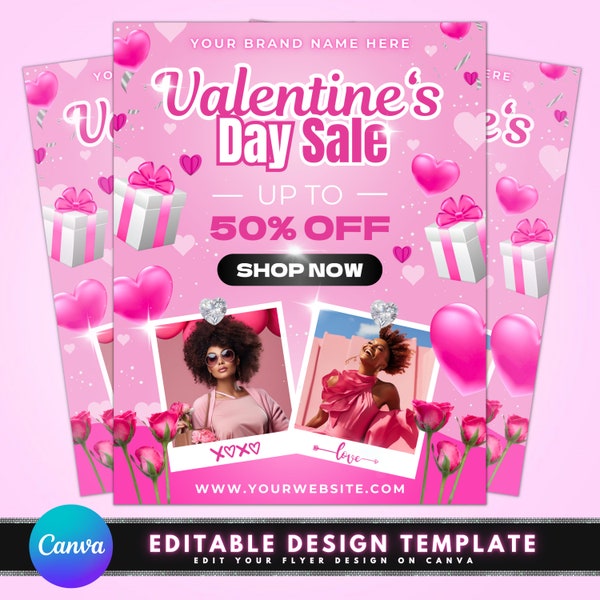 Valentine's Day Sale Flyer, DIY Flyer Template Design, February Flyer, Love Month Deals Flyer, Premade Valentine Boutique Promotional Flyer