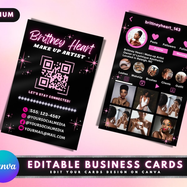 Instagram Business Cards, DIY Canva Business Card Template Design, IG Influencer Cards, Small Business Digital Cards, Premade Business Cards