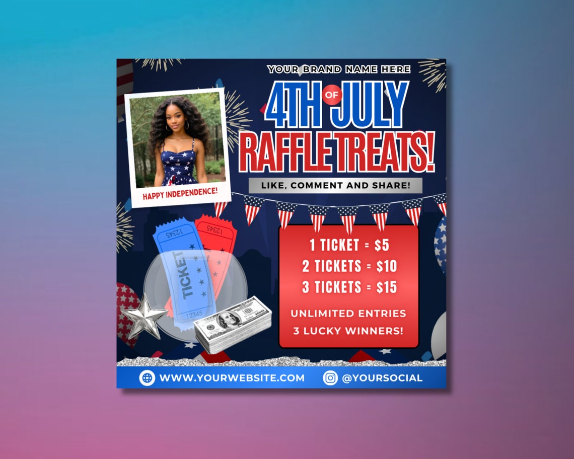 Indpendence Raffle Fourth of July Raffle Flyer, DIY Flyer Template Design, Independence ...