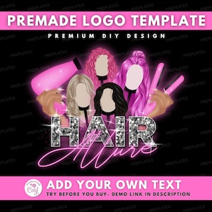 Hair Logo, DIY Logo Design Template, Hair Bundles Logo, Beauty Salon Logo, Hairstylist Logo, Hair Extension Logo, Premade Logo Design