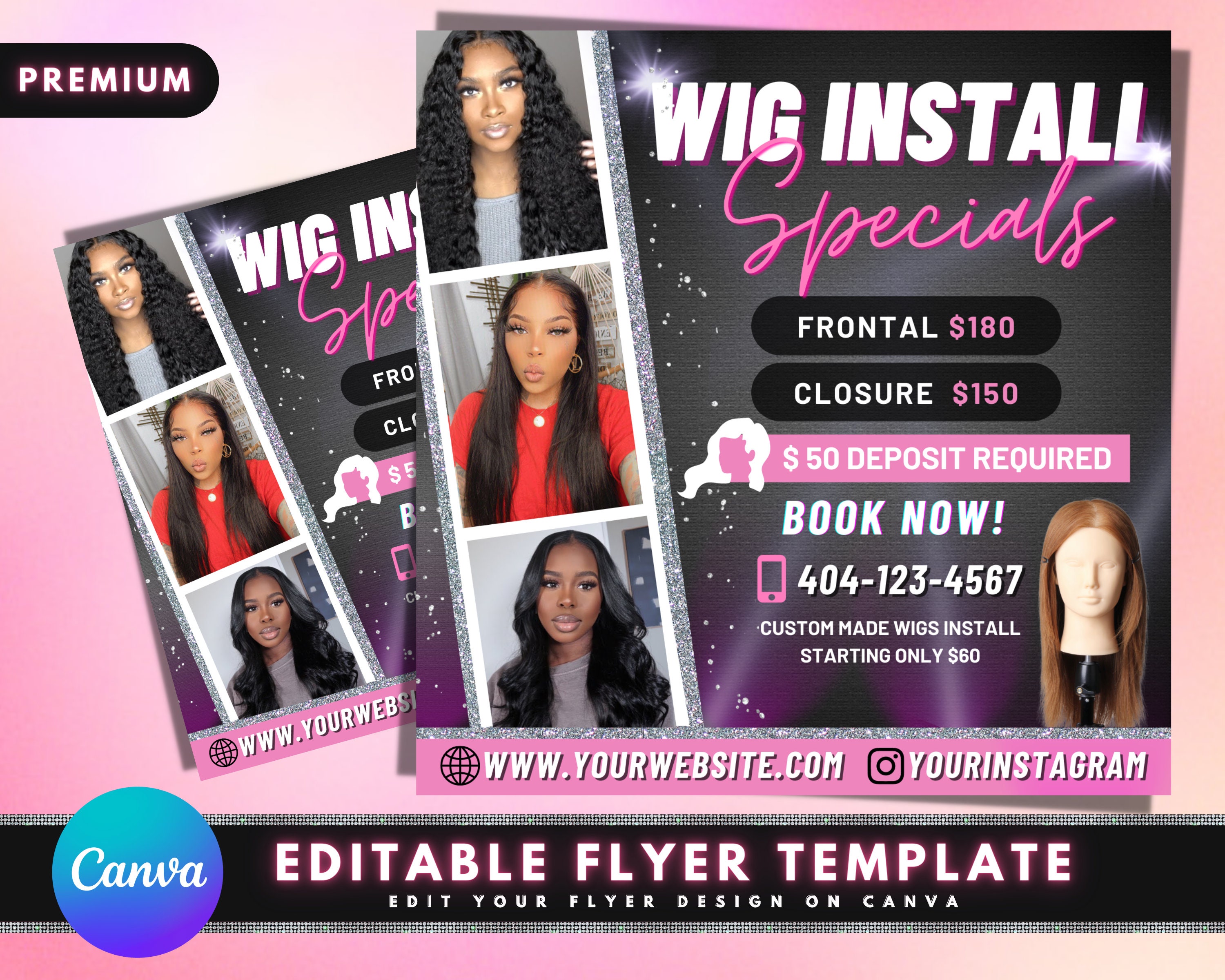 Wig Install Flyer, DIY Flyer Template Design, Hair Appointment Flyer,  Booking Salon Flyer, Wig Special Deals Flyer, Premade Flyer 
