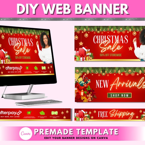 Christmas Web Banner, Website Banners, Xmas Sale Web Banner, Holiday Web Banner,  Shopify Web Banner, Hair Business Site Banner Design