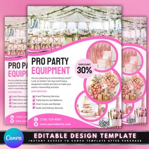 Party Rentals Flyer, DIY Flyer Template Design, Event Supplies Flyer, Party Planning Flyer, Equipment Rental, Premade Catering Services