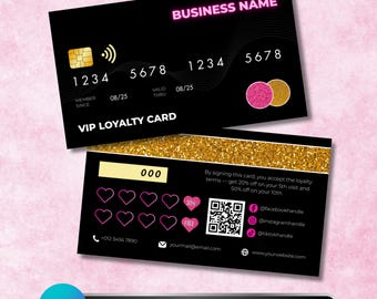 VIP Loyalty Card Template, Credit Card Style Punch Card, Editable Canva Business Rewards Design, Loyalty Punch Card, Salon Loyalty Card