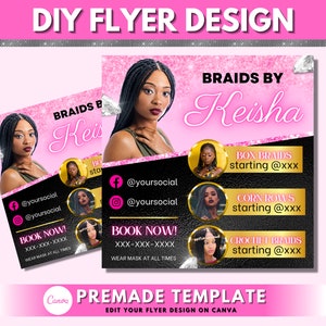 Braids Flyer, DIY Flyer Design Template, Hair Braiding Flyer, Braid Flyer, Salon Flyer, Instagram Flyer, Premade Business Flyer Design