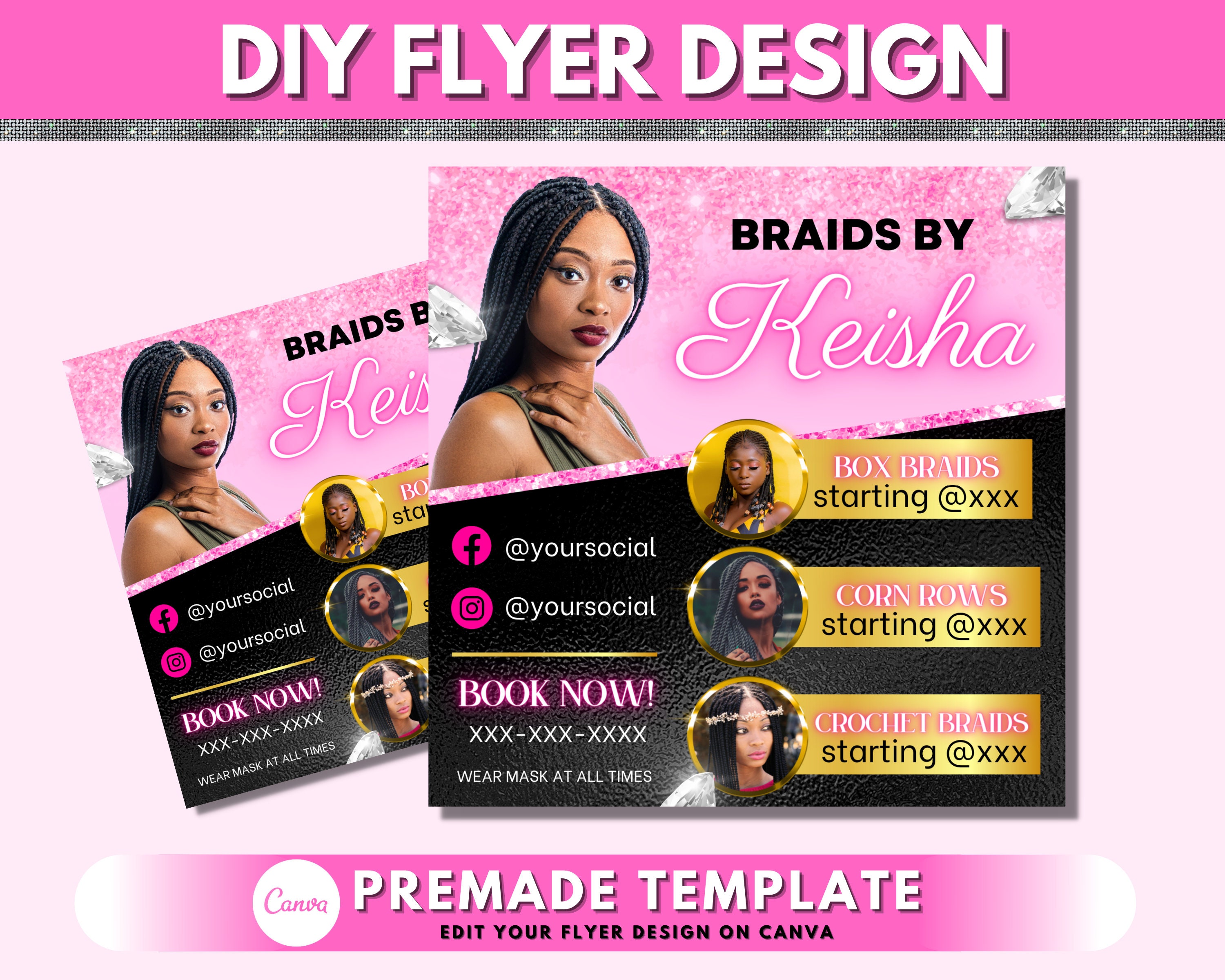 Braids Flyer DIY Flyer Design Template Hair Braiding Flyer Etsy