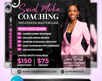Social Media Coaching Flyer: Influencer Masterclass Content Creator Branding Workshop Promotion Canva Template Digital