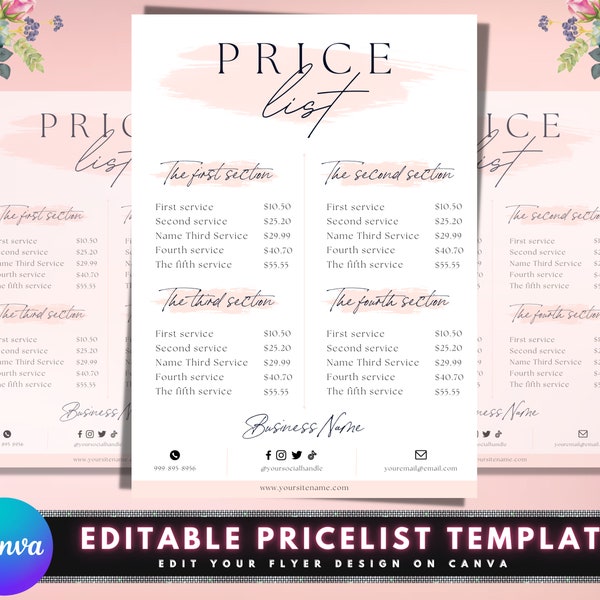 Price List, DIY Flyer Template Design, Price Sheet, Hair Pricing Flyer, Pricelist Flyer, Pricing Guide Sheet, Premade Salon Business Flyer