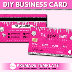 Tarjetas de visita de tarjetas de crédito, diseño de tarjetas de visita de bricolaje, tarjetas de visita en efectivo, tarjetas de marca de belleza rosa, diseño de tarjetas, diseño de plantillas prefabricadas