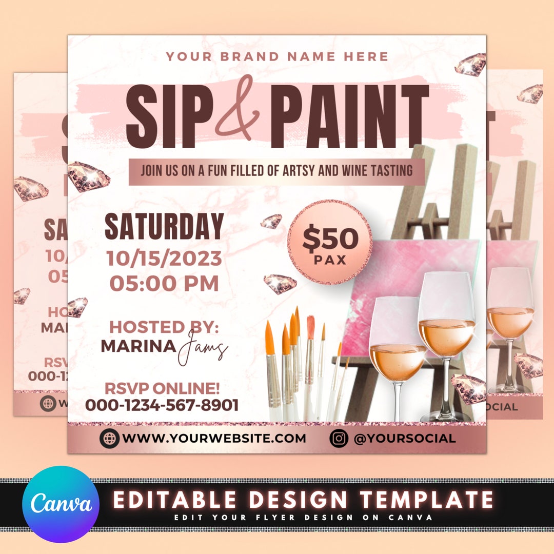 Sip and Paint Flyer DIY Flyer Template Design Paint Party Flyer Sip and Paint Flyer DIY Flyer Template Design Paint Party Flyer