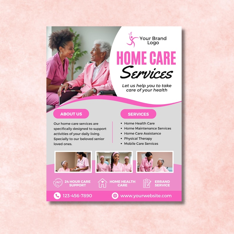 Home Care Service Flyer, DIY Flyer Template Design, Healthcare Assistance Flyer, Elderly Care Service Flyer, Premade Senior Caregiving Flyer image 4