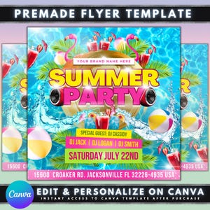 Sommerparty-Flyer, DIY-Flyer-Vorlagendesign, Pool-Party-Einladungs-Flyer, Sommerpause-Party-Flyer, Sommerveranstaltungs-Flyer, vorgefertigtes DJ-Club-Event