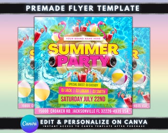 Summer Party Flyer, DIY Flyer Template Design, Pool Party Invite Flyer, Summer Break Party Flyer, Summer Event Flyer, Premade DJ Club Event