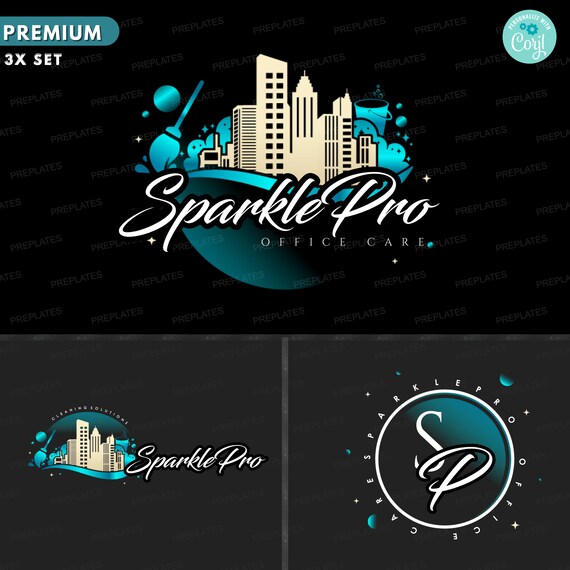 Professional Cleaning Logo Set, DIY Design Template, Cleaning Business Logo, Home Office Cleaning Logo, Premade Housekeeping Service Logo