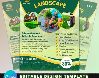 Landscaping Flyer, DIY Flyer Template Design, Lawn Service Flyer, Lawn Care Flyer, Lawn Mowing Flyer, Premade Landscape Gardening Flyer